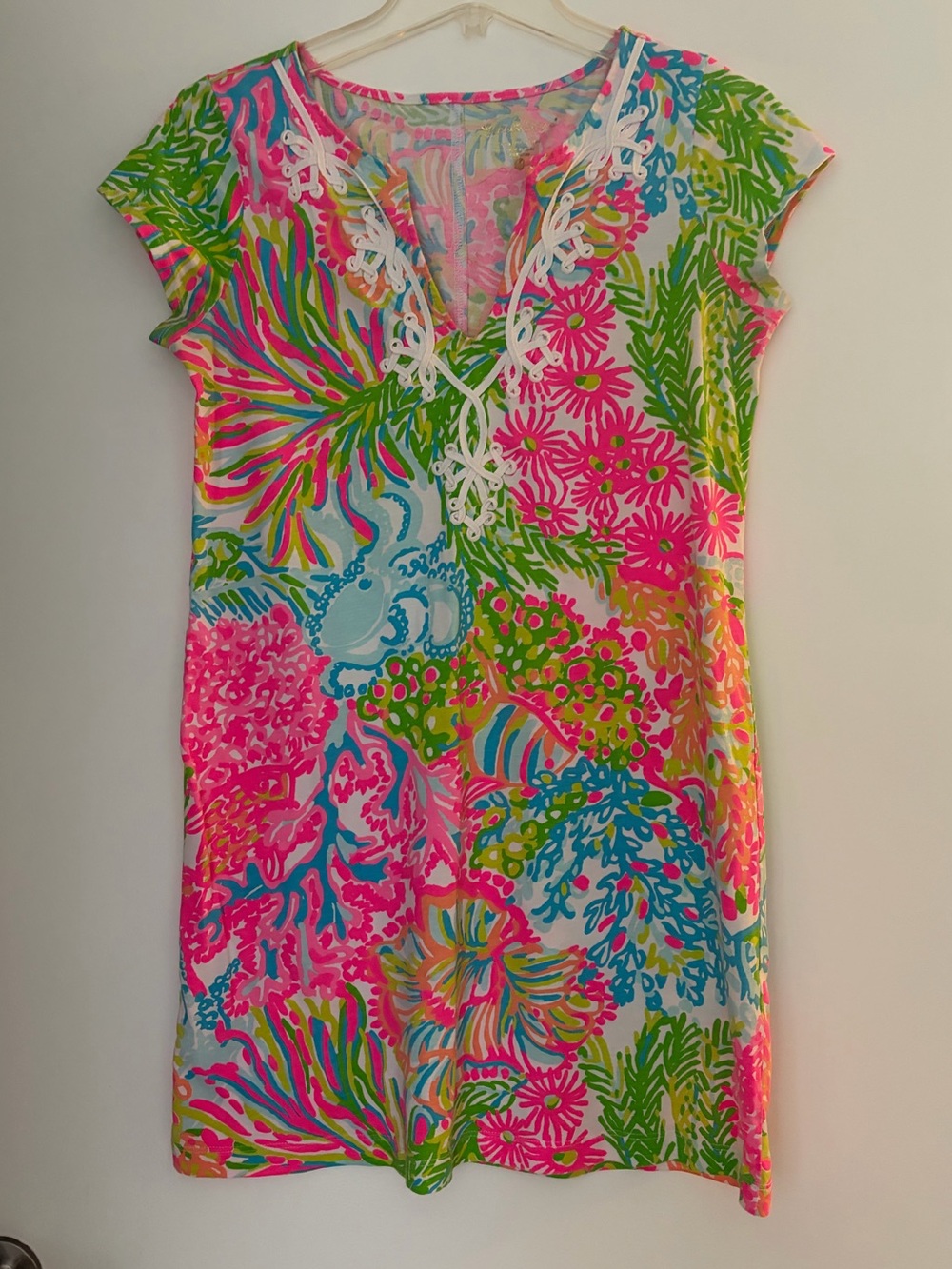 Lilly Pulitzer pink & Green Floral Cap-Sleeve tshirt Dress